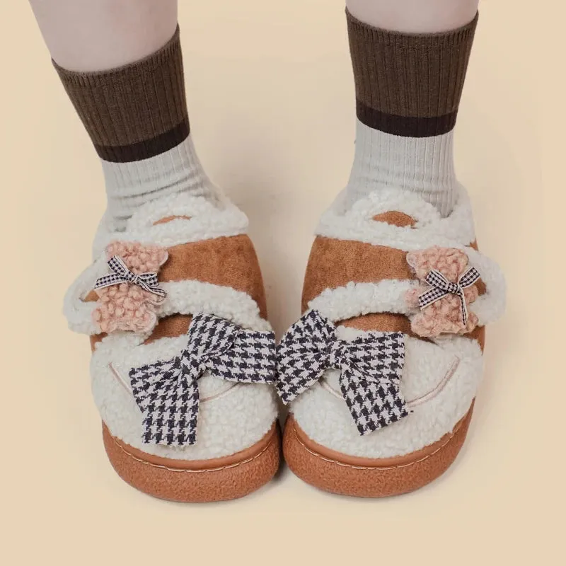 *CLEARANCE* Ultra Soft Bears and Bows Velcro Strap Plush Shoes - Women's
