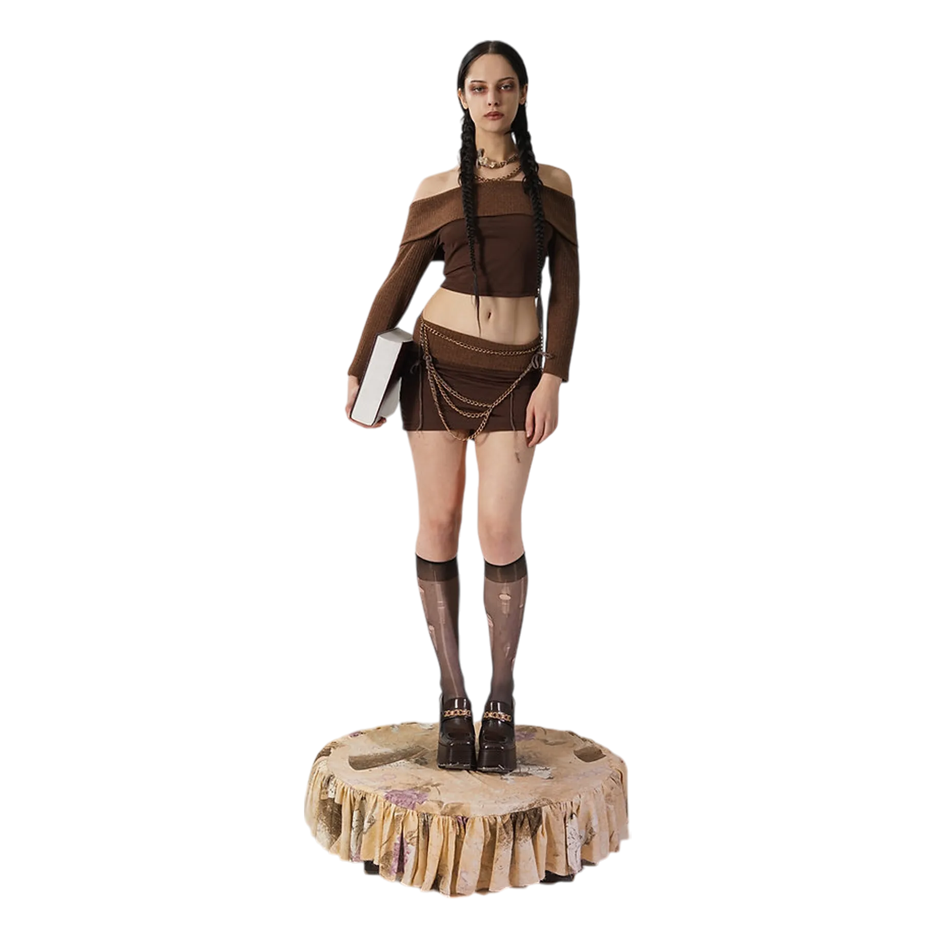 Coffee Powder Off Shoulder Top