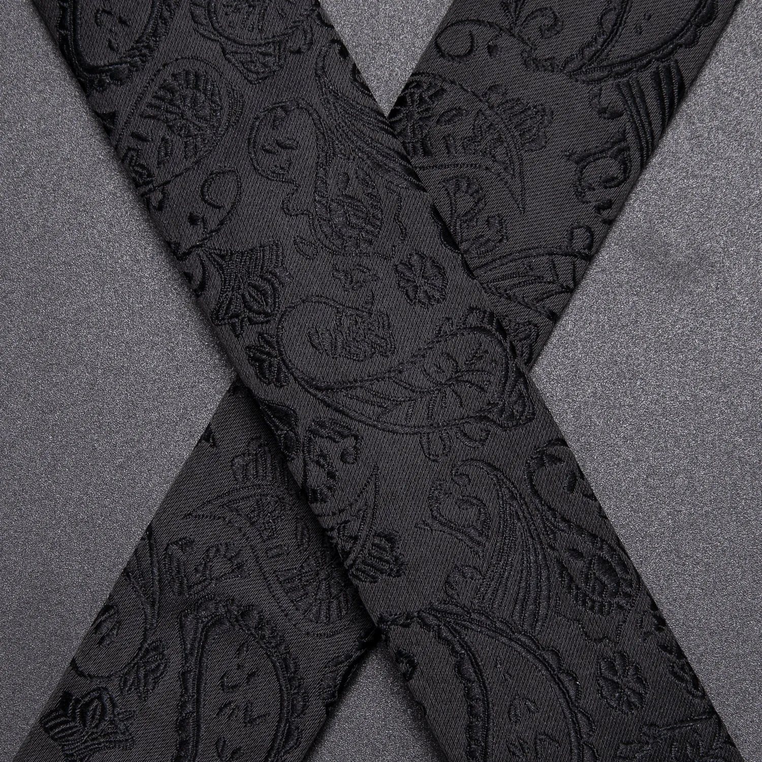 Hi-Tie Black Paisley Suspender Bowtie Hanky Cufflinks Set for Men